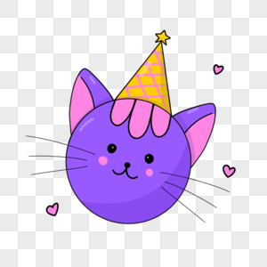 可爱紫色猫咪卡通生日剪贴画图片