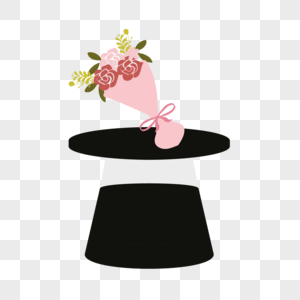 黑白色绅士帽粉色捧花图片