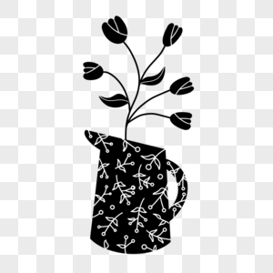 创意黑白单色涂鸦手绘盆栽图片