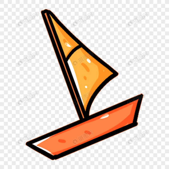 橙色手绘卡通帆船图片