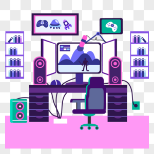 粉色和紫色平面游戏室内房间插图图片