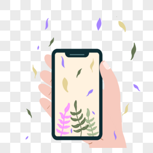 手握手机拍摄植物社交插画图片