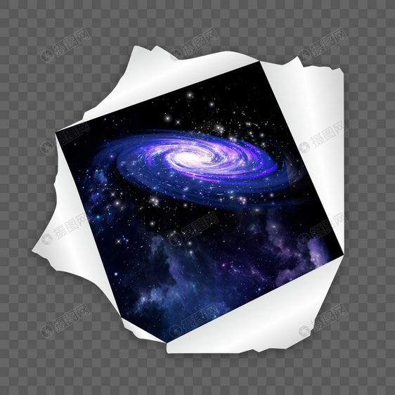 紫色炫丽银河星空撕开纸张图片