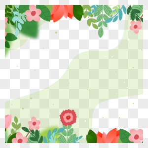 绿色波浪春季花卉边框图片