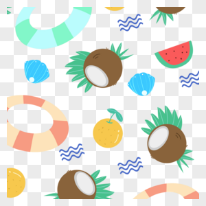 卡通夏天集合椰子西瓜泳圈背景高清图片