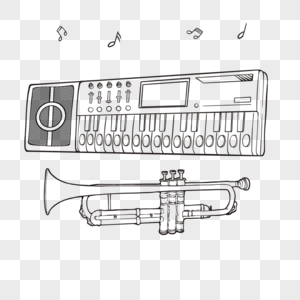 线稿生日涂鸦电子琴和长号图片