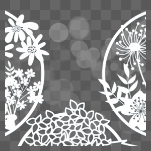 白色圆形花纹花朵剪纸植物边框图片