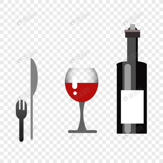 卡通红酒刀叉和杯子图片