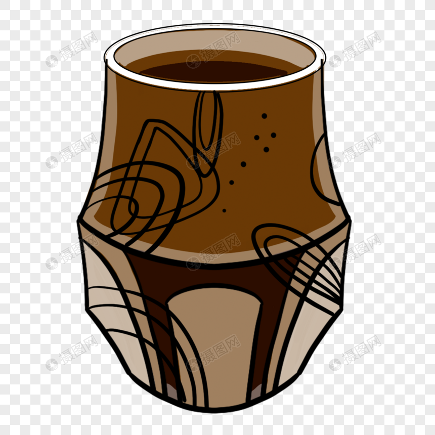 几何图案棕色咖啡杯和美式咖啡图片