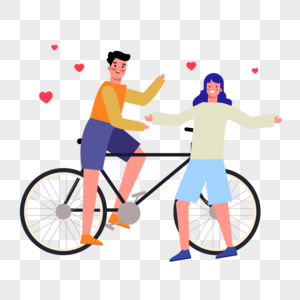 张开双臂情侣情人节自行车郊游插画图片