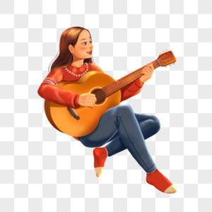 弹吉它的少女图片