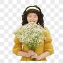 可爱少女意外收到鲜花特别开心图片