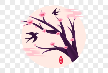 手绘春季燕子与桃花高清图片