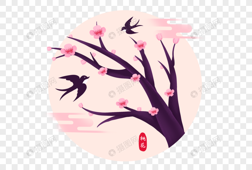 手绘春季燕子与桃花图片