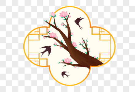 春季燕子和桃树图片