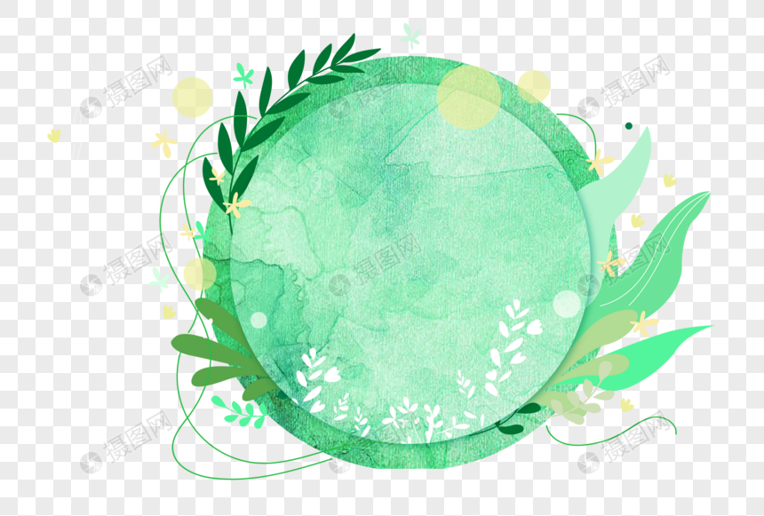 绿色清新春天水墨边框标签装饰图片