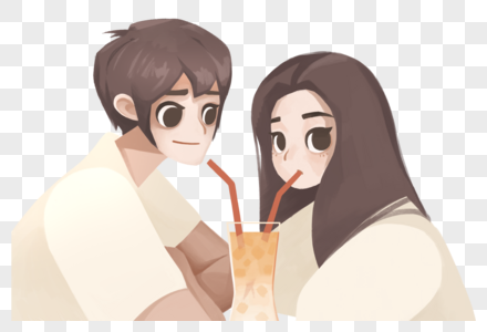 喝奶茶的情侣图片