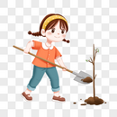 植树节种树的小女孩卡通人物元素图片