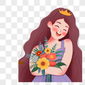 女生抱着花朵王冠高清图片素材
