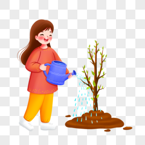 给树苗浇水的女孩图片