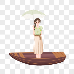 船上打伞的女孩图片