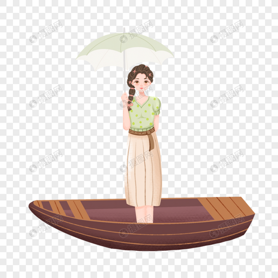 船上打伞的女孩图片
