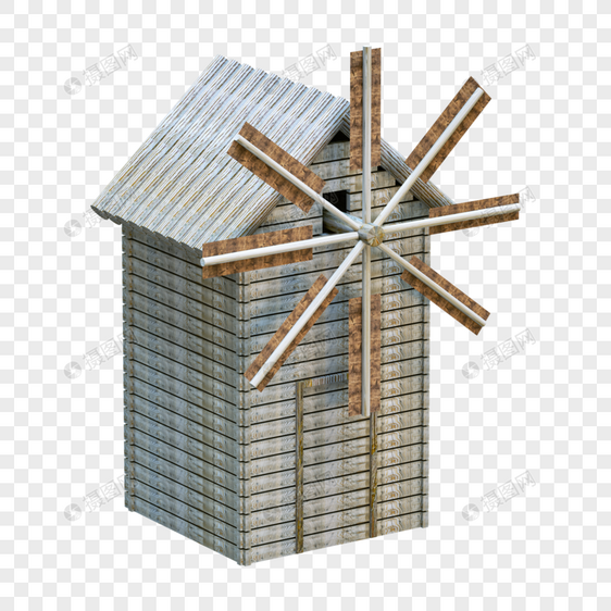3D写实木屋风车图片