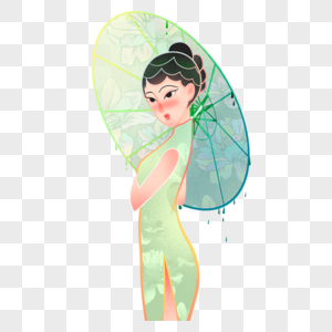 旗袍女子撑伞图片