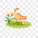 春天花朵可爱橘猫插画元素图片