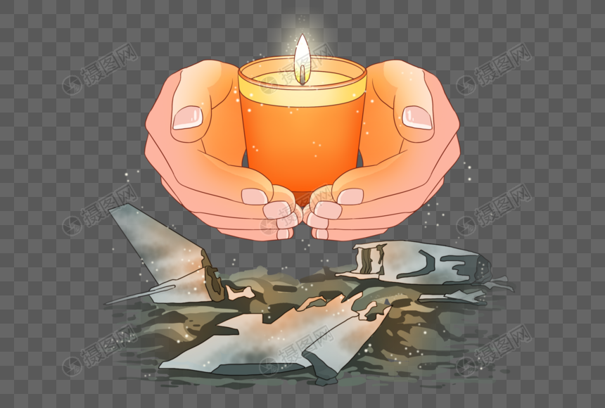 灾难废墟中捧着蜡烛祈福的双手图片