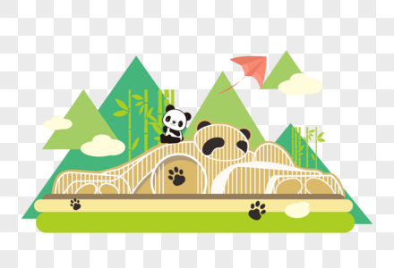 立夏大熊猫基地卡通绿色风景矢量手绘图片
