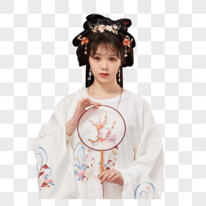 国风传统古装美女拿梅花扇高清图片