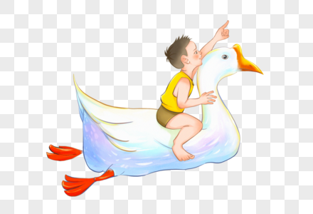 骑着大鹅的男孩图片