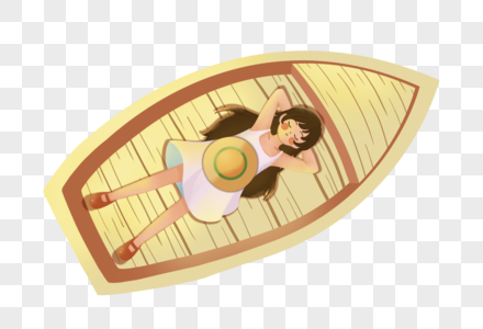 躺在船上睡觉的女孩高清图片