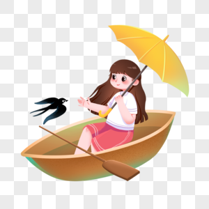 划船打伞的女孩图片