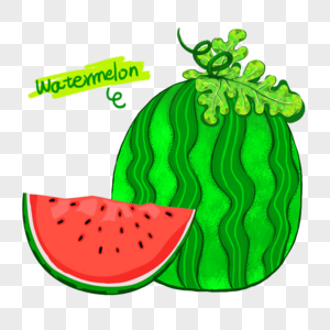 西瓜绿色卡通水果夏日小清新原创纯手绘图片