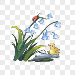 立夏节气小鸭子在花朵下乘凉高清图片