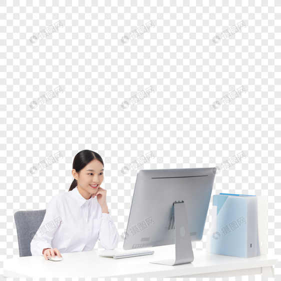 在办公桌前工作的职场女性图片
