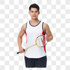 打羽毛球的青年男性形象图片