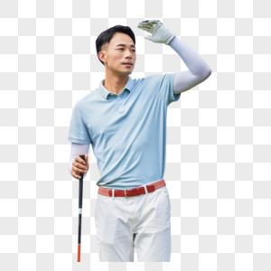 男性手握高尔夫球杆眺望远方图片