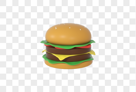 创意C4D卡通风格双层牛肉汉堡3D食物立体模型图片