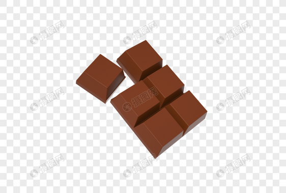 创意C4D卡通风格掰开的巧克力3D食物立体模型图片