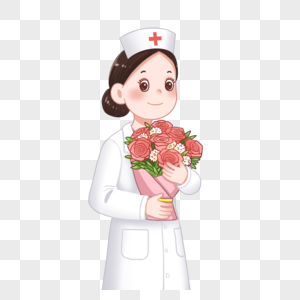 护士节捧花的护士卡通人物元素高清图片