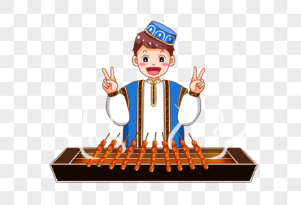 烤羊肉串的新疆人高清图片