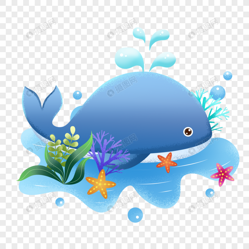 世界海洋日鲸鱼海藻海星插画元素图片