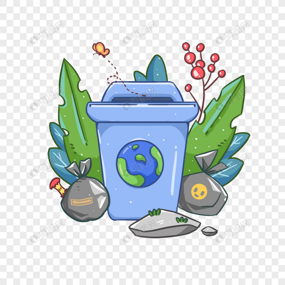 世界环境日环保垃圾桶和绿色植物图片