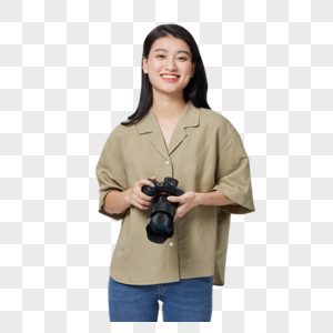 手拿单反相机的女摄影师图片