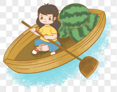 划船运西瓜的女孩图片