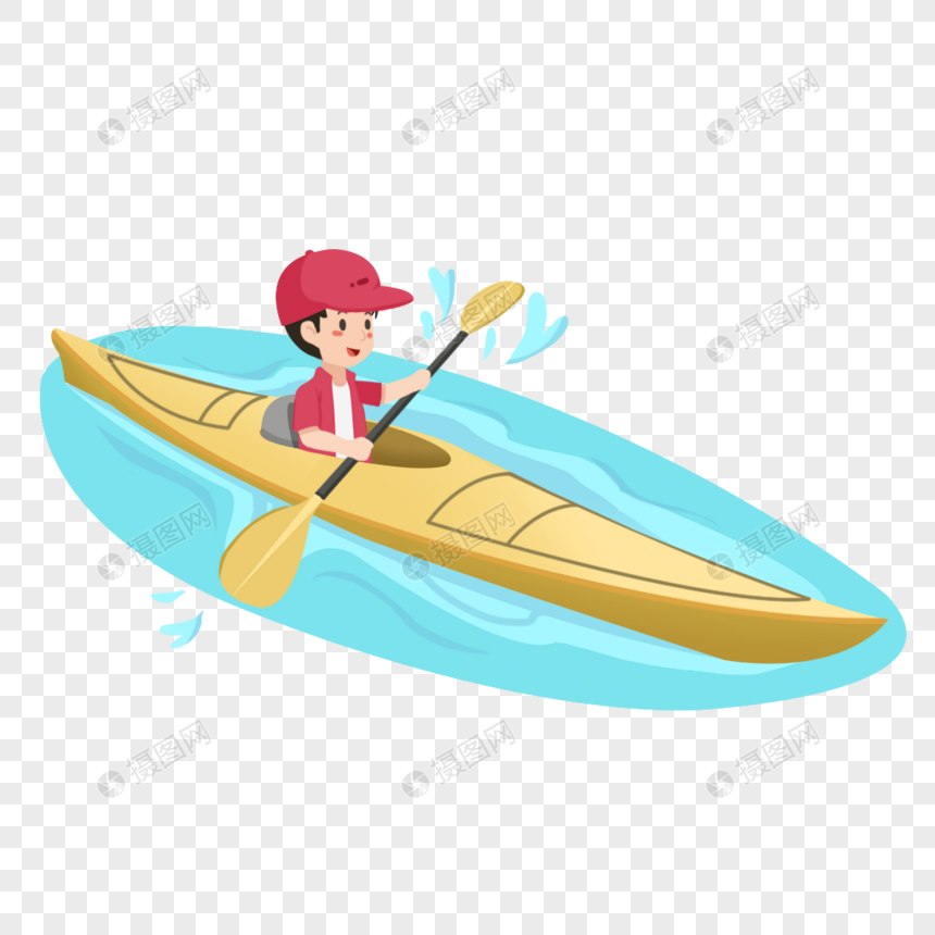 夏日划皮划艇卡通元素图片