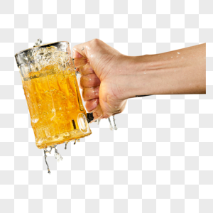 手拿起放在桌面上的冰镇啤酒图片